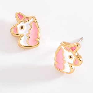 Aretes de Unicornio en Baño de Oro con Esmalte Rosa
