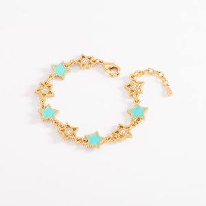 Pulsera de estrellas con esmalte en tono turquesa y piedras tono cristal