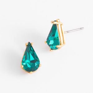 Aretes tipo gota con cristal verde en baño de oro